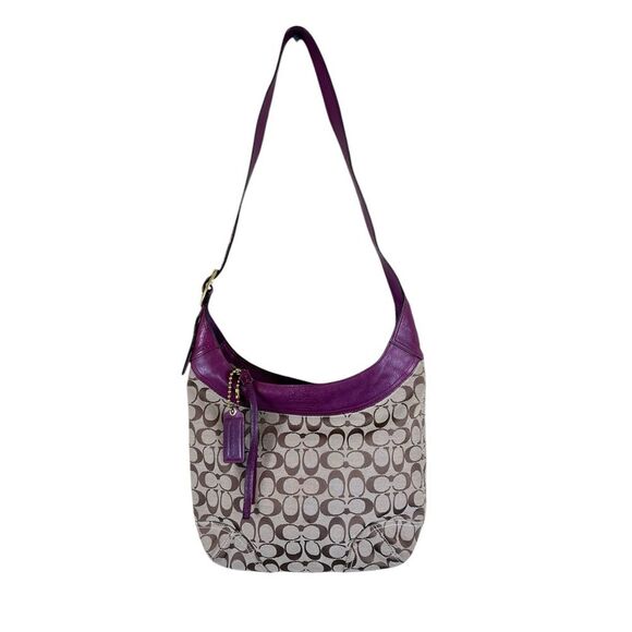 Coach Bleeker Sophie signature canvas leather shoulder bag purple trim Large - Picture 1 of 12